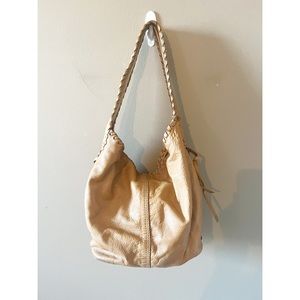 Lucky Brand Camel Leather Stitch Snap Closure Shoulder Bag